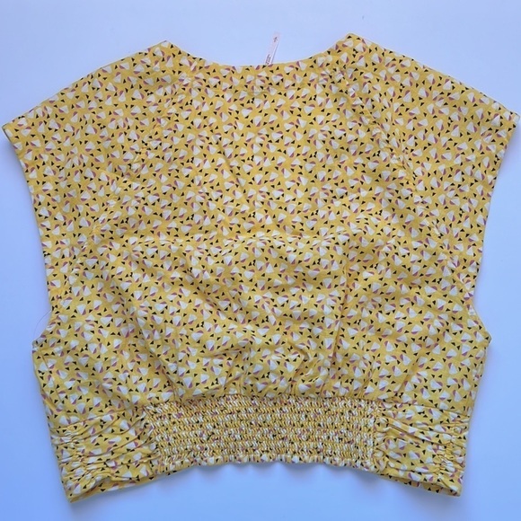 Free People Yellow linen blend Havana Honey Vneck Woven Crop Top Size Small - Picture 5 of 6